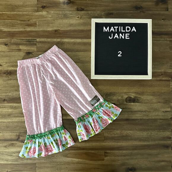 Matilda Jane Vintage Good Hart Primrose Pink Polka Dot Floral Big Ruffles Pants - Picture 1 of 5